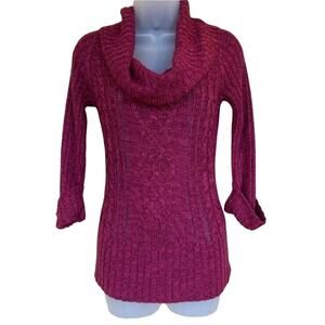 Womens Y2K Chunky Cowl Neck Sweater Womens M Cable Knit 3/4 Sleeve Pullover 90s